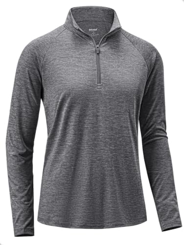 Women's quarter zip workout pullover, heather dusty white
