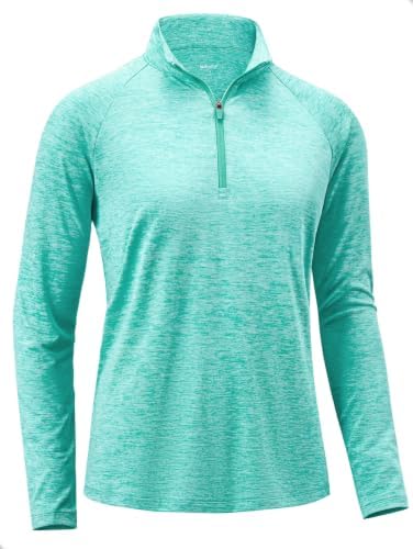 Women's quarter zip workout pullover, heather lake green