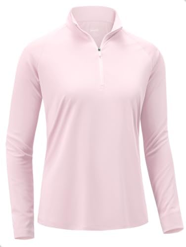 Women's quarter zip workout pullover, heather peach red