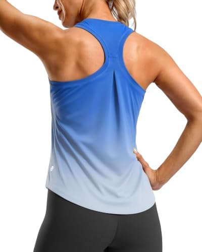 Women's racerback gym tank, blue / white gradient