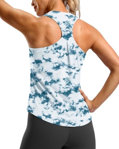 Women's racerback gym tank, blue / white tie dye
