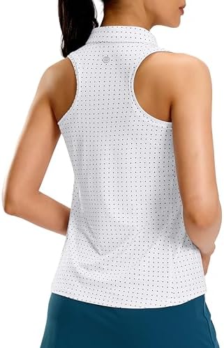 Women's racerback zip golf polo, black dot