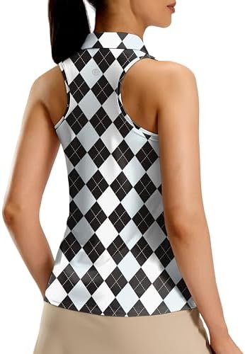 Women's racerback zip golf polo, grey argyle