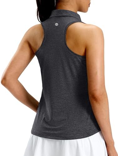 Women's racerback zip golf polo, heather charcoal grey