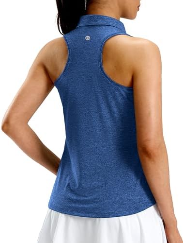 Women's racerback zip golf polo, heather deep blue