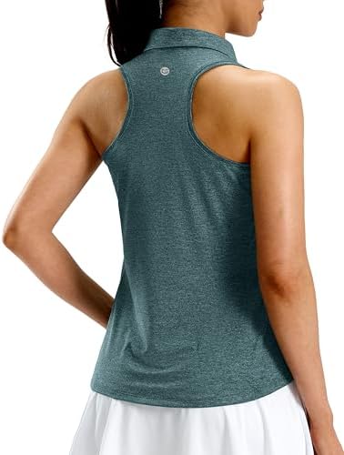 Women's racerback zip golf polo, heather grey sage