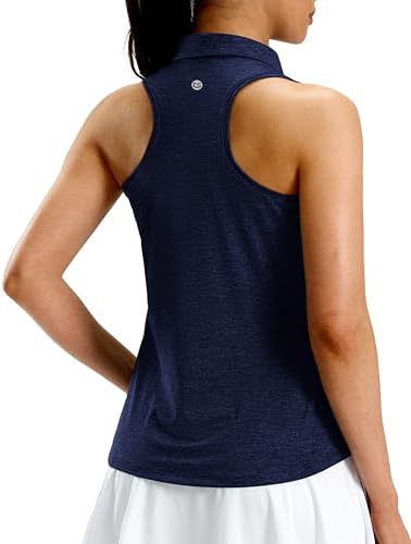 Women's racerback zip golf polo, heather navy