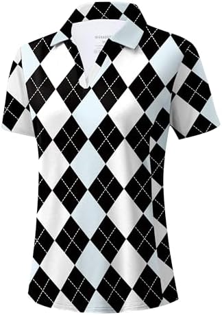 Women's short sleeve golf polo, grey argyle