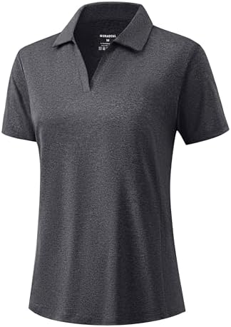 Women's short sleeve golf polo, heather charcoal grey