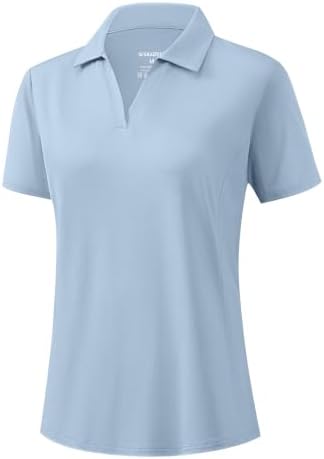 Women's short sleeve golf polo, heather grey blue