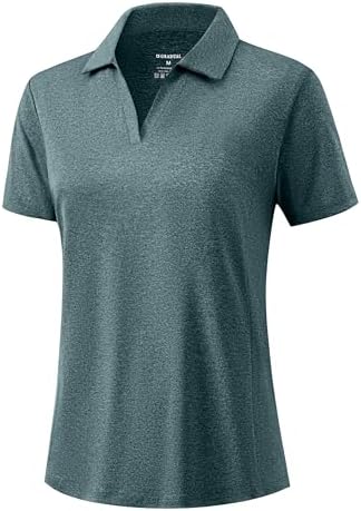 Women's short sleeve golf polo, heather grey sage