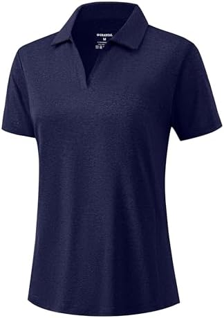 Women's short sleeve golf polo, heather navy