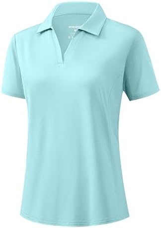 Women's short sleeve golf polo, heather sky blue