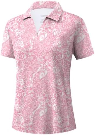 Women's short sleeve golf polo, pink paisley