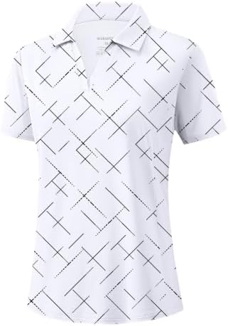 Women's short sleeve golf polo, white black lines