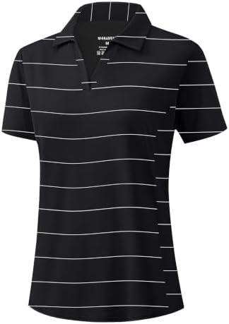 Women's short sleeve golf polo, wide black stripe