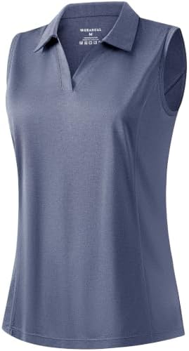 Women's sleeveless golf polo, dusty blue heather
