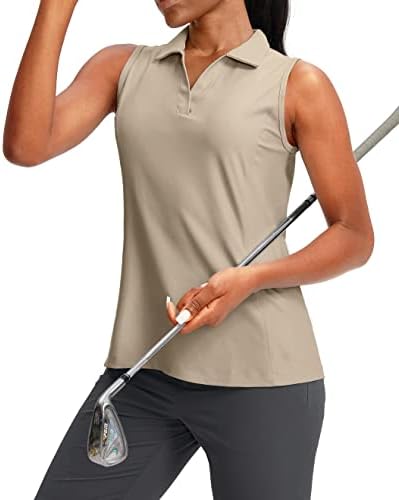 Women's sleeveless golf polo, khaki