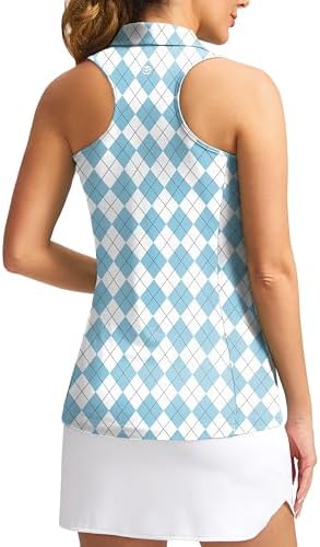 Women's sleeveless golf tank polo, blue plaid