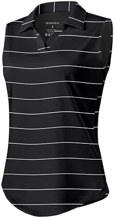 Women's sleeveless V-neck golf polo, black stripe