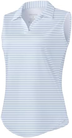 Women's sleeveless V-neck golf polo, blue stripe