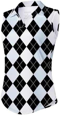 Women's sleeveless V-neck golf polo, grey argyle