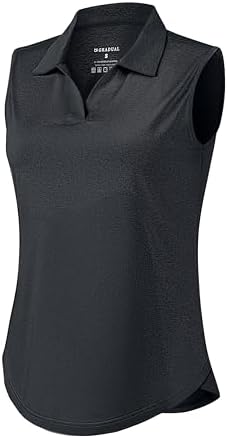 Women's sleeveless V-neck golf polo, heather carbon