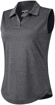 Women's sleeveless V-neck golf polo, heather charcoal grey