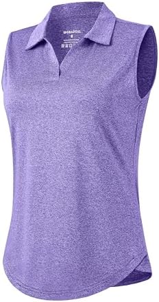 Women's sleeveless V-neck golf polo, heather dark purple