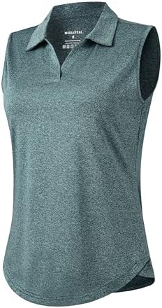 Women's sleeveless V-neck golf polo, heather grey sage