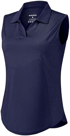 Women's sleeveless V-neck golf polo, heather navy