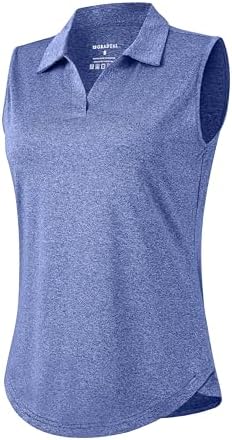 Women's sleeveless V-neck golf polo, heather royal blue