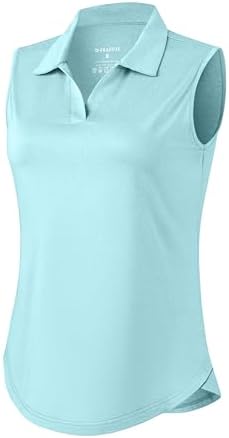 Women's sleeveless V-neck golf polo, heather sky blue