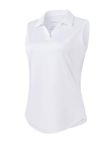 Women's sleeveless V-neck golf polo, heather white