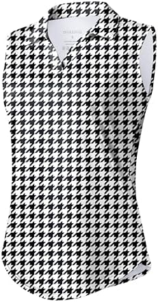 Women's sleeveless V-neck golf polo, houndstooth