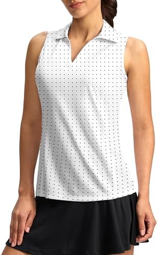 Women's sleeveless V-neck golf top, black dot