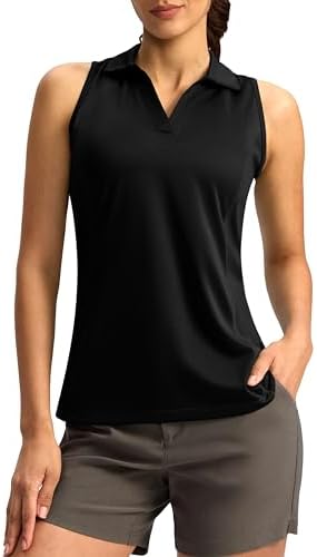 Women's sleeveless V-neck golf top, black