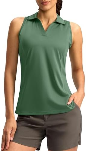 Women's sleeveless V-neck golf top, green