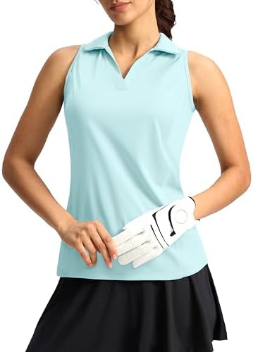Women's sleeveless V-neck golf top, light green