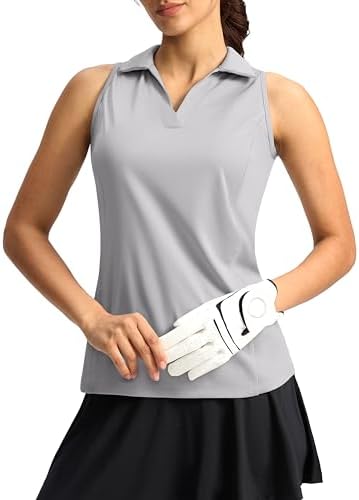 Women's sleeveless V-neck golf top, light grey