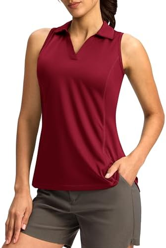 Women's sleeveless V-neck golf top, red