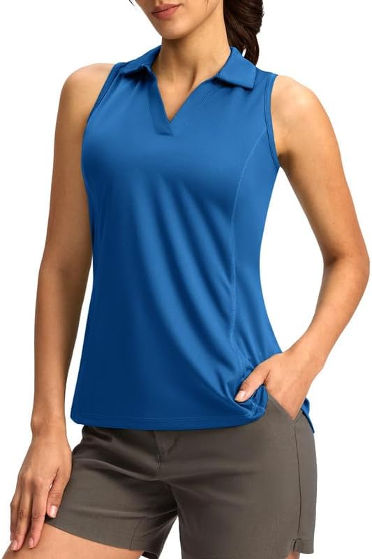 Women's sleeveless V-neck golf top, royal blue