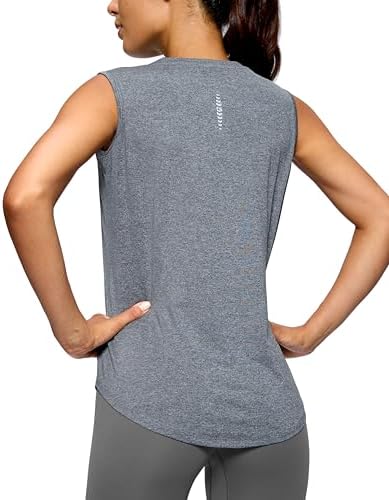 Women's sleeveless workout tank, heather charcoal grey
