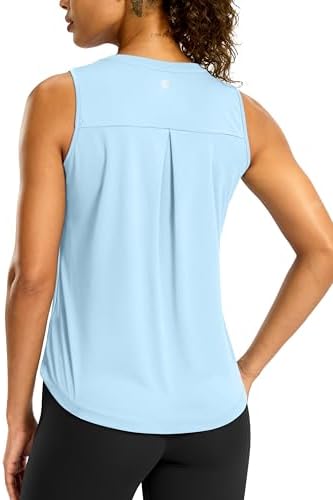 Women's sleeveless yoga tank, blue linen