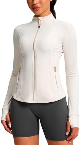Women's slim-fit training jacket, beige#gold zip