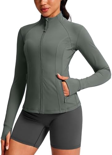 Women's slim-fit training jacket, grey sage
