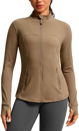 Women's slim-fit yoga jacket, light coffee