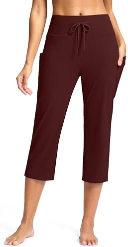 Women's straight-leg yoga capris, wine