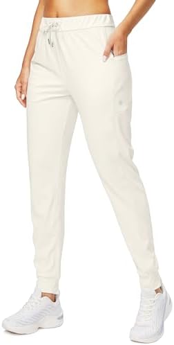 Women's tapered joggers, zip pockets, beige