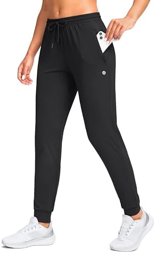 Women's tapered joggers, zip pockets, black